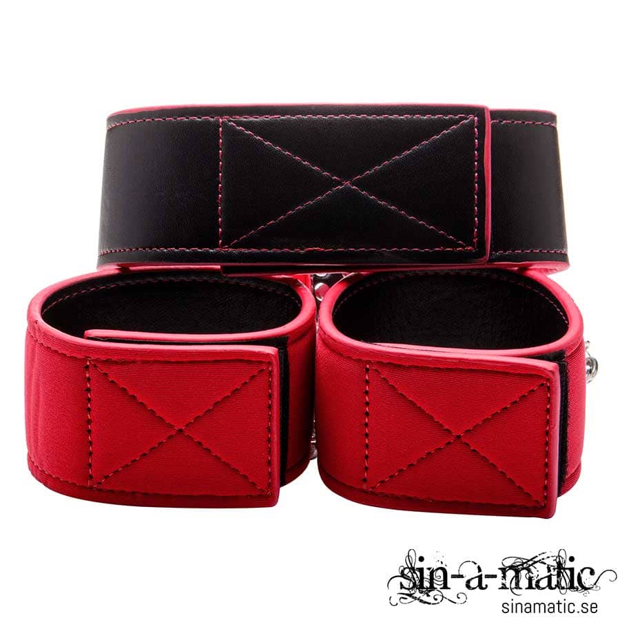 Leather Wrist Cuffs & collar Black/Red