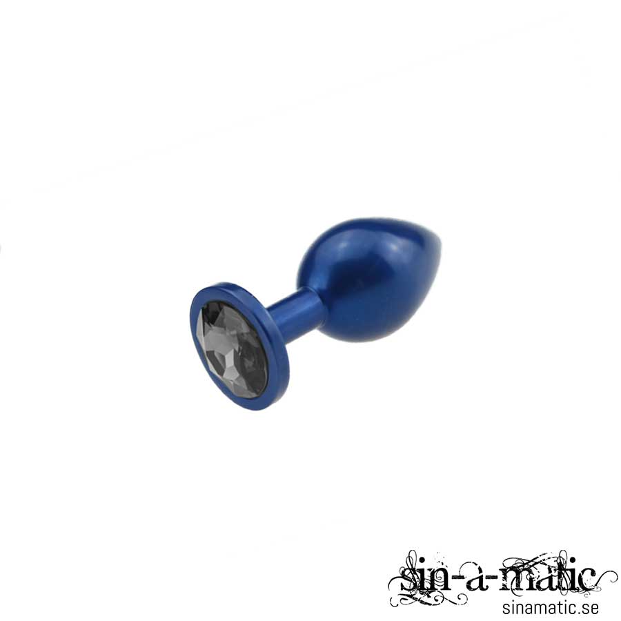 Buttplug - Anodized Blue, black jewel 34mm