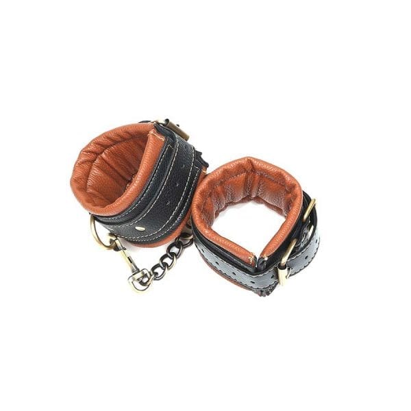 Leather Wrist Cuffs - Black/ Brown & Gold