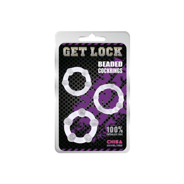 Get Lock - Beaded Cock Rings Set - Clear