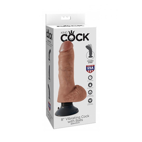 8 Inch Vibrating Cock with Balls- Tan1