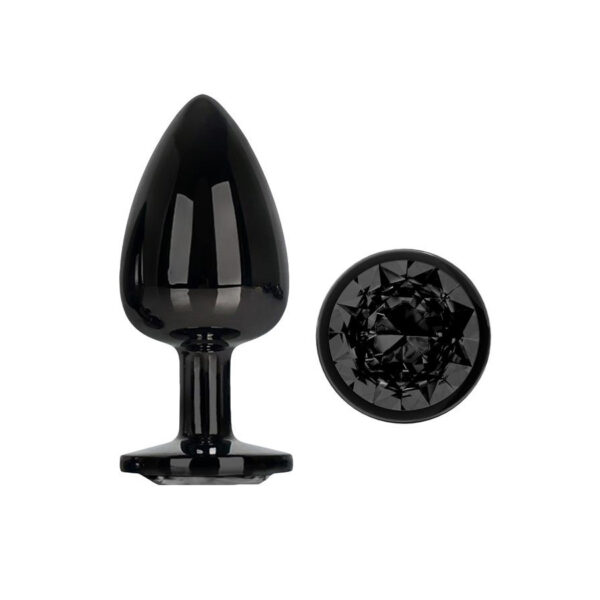 Blackgem Metallic Butt Plug with Black Jewel - Size L