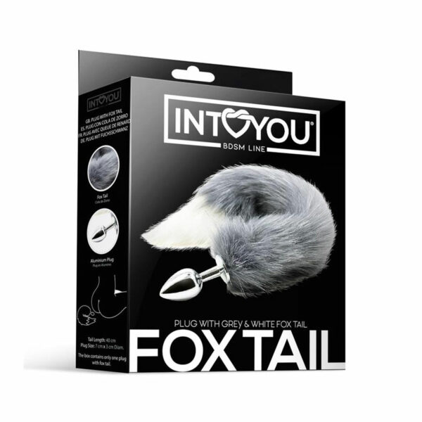 Anal Plug with Grey and White Foxy Tail - Size S