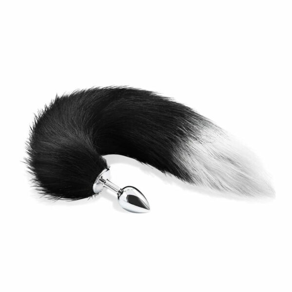 Anal Plug Black and White Foxy Tail Size M