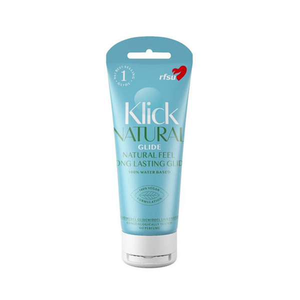 Klick Natural Glide, vattenbaserat glidmedel, långvarig och naturlig känsla, 100% vegansk, ingen parfym. Sinamatic