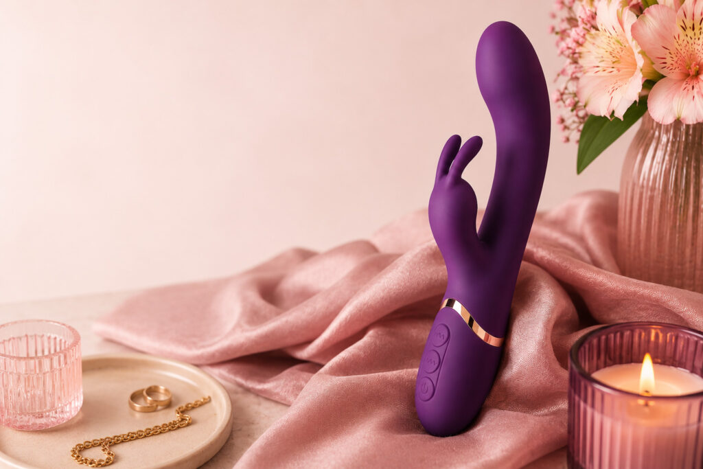 Rabbitvibrator i mjukt silikon som illustrerar en guide om hur rabbitvibratorer fungerar